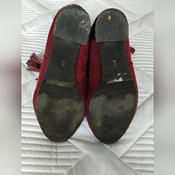 REFRESH Women's Faux Suede Almond Toe Tasseled Chunky Heeled Bootie Wine SZ 6 - Picture 8 of 11